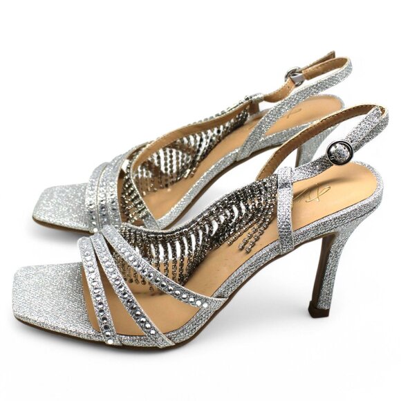 Thalia Sodi Womens Silver Glitter Goring Padded Embellished Asymmetrical Skylar - Picture 6 of 8